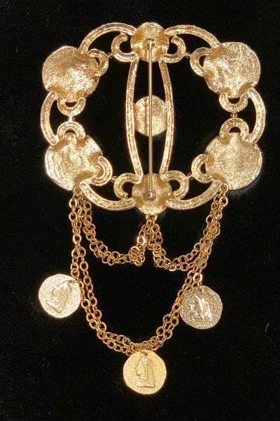 1980s Gold Coin and Chain Pin