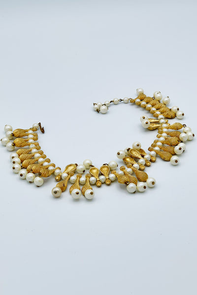 1960s Gold and Pearl Teardrop Choker