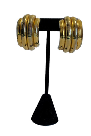 1990s Gold Tone Semicircle Earrings