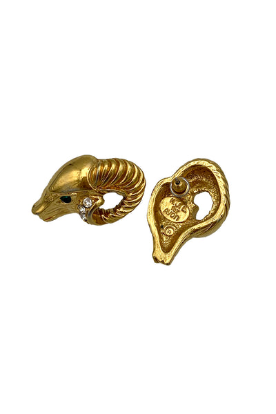 1980's Gold KJL Ram's Head Earrings