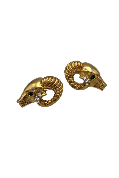 1980's Gold KJL Ram's Head Earrings
