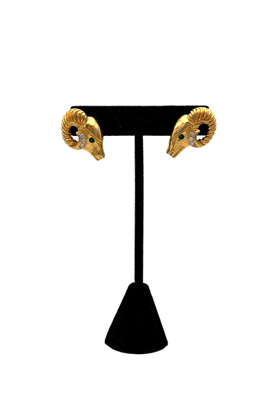 1980's Gold KJL Ram's Head Earrings