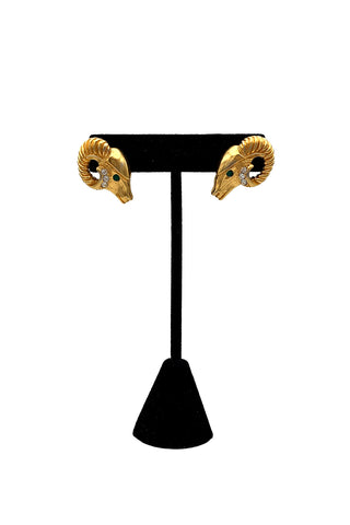 1980's Gold KJL Ram's Head Earrings
