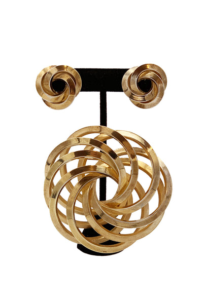 1960s Gold Tone Spiral Brooch and Earrings Set