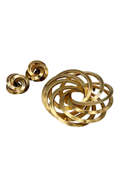 1960s Gold Tone Spiral Brooch and Earrings Set