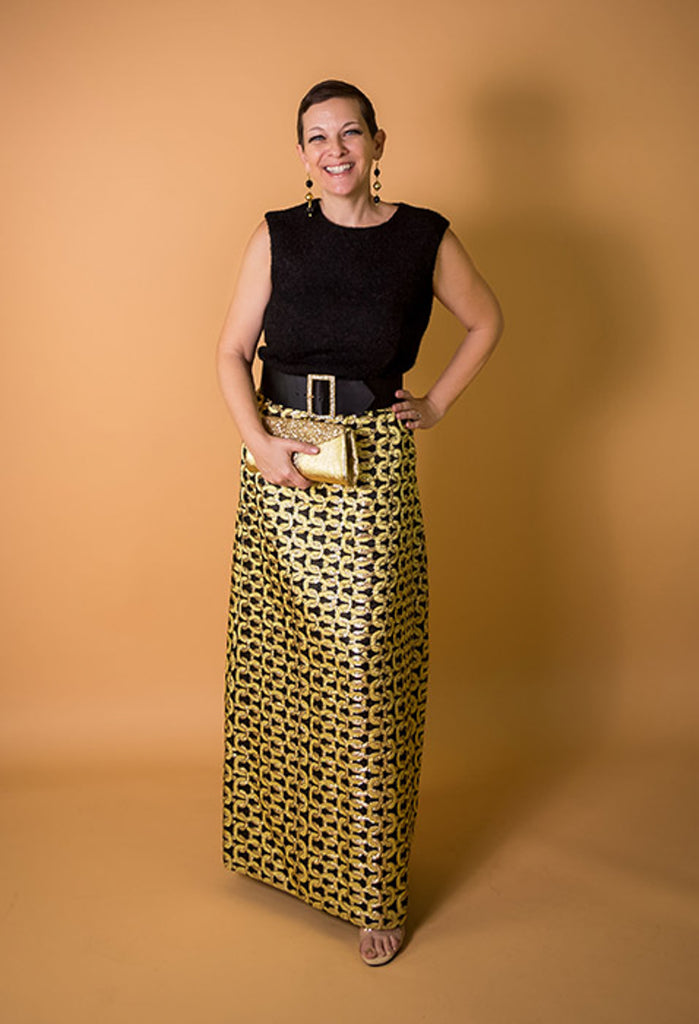 Black and deals gold flowy skirt