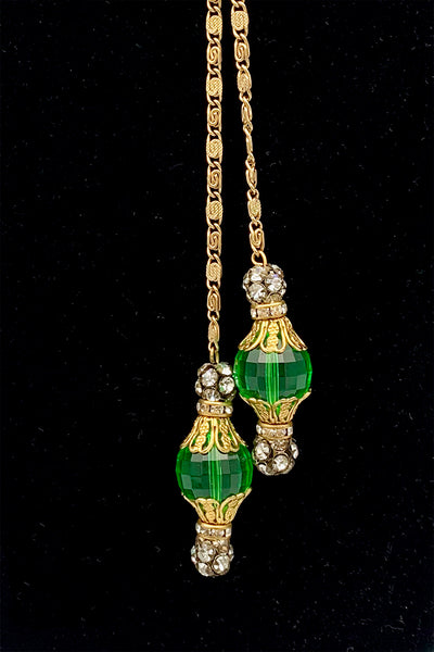 1960s Emerald Green and Gold Lariat and Earring Set