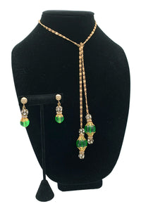 1960's Emerald Green and Gold Lariat and Earring Set