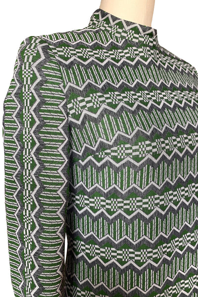 1960's Green Chevron Long Sleeve Dress