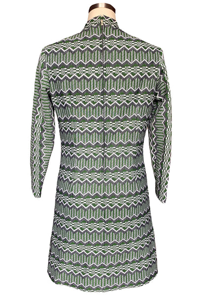1960's Green Chevron Long Sleeve Dress