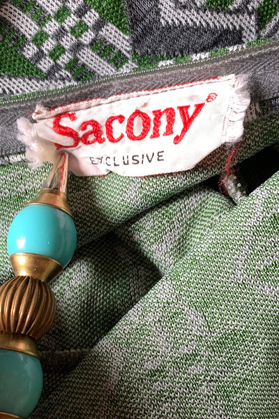 1960's Green Chevron Long Sleeve Dress