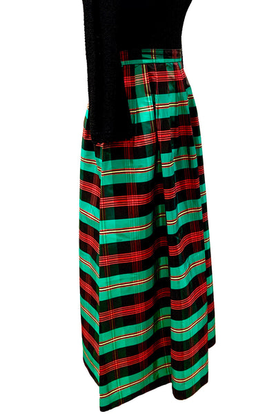 1970's Emerald Green and Red Plaid Taffeta Skirt