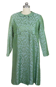 1960's Green Damask Jacket and Dress Set