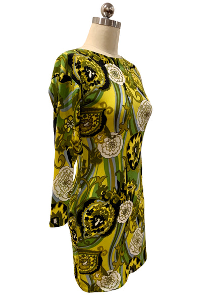 1970s Green and Yellow Boatneck Mini Dress