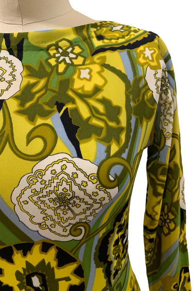 1970s Green and Yellow Boatneck Mini Dress