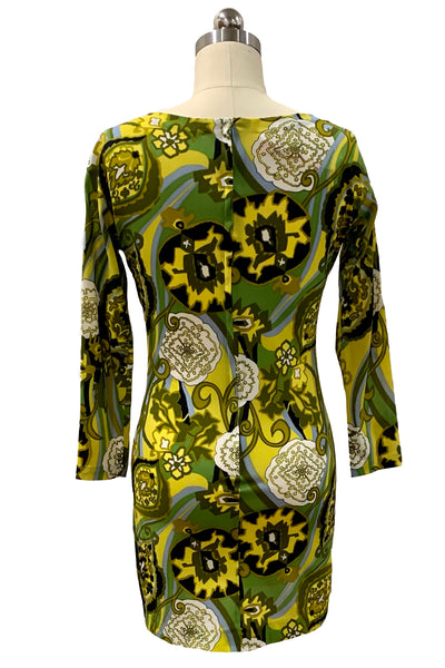 1970s Green and Yellow Boatneck Mini Dress