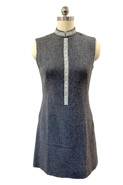 1960's Steel Grey Wool Nelly de Grab A-Line Dress