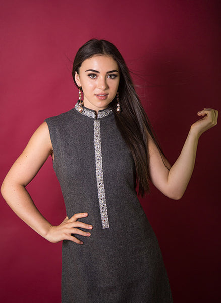 1960's Steel Grey Wool Nelly de Grab A-Line Dress