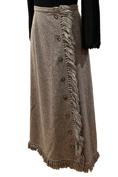 1960's Grey Wool Full Length Fringe Skirt