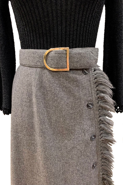 1960's Grey Wool Full Length Fringe Skirt