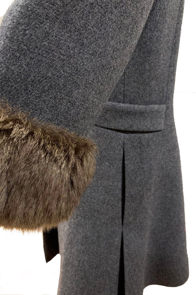 1960's Charcoal Grey Fur Trim Coat