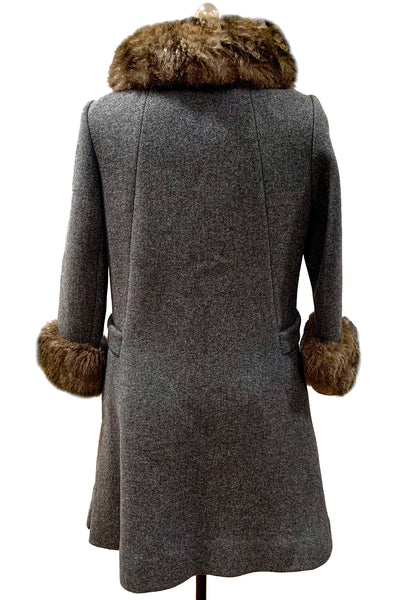 1960's Charcoal Grey Fur Trim Coat