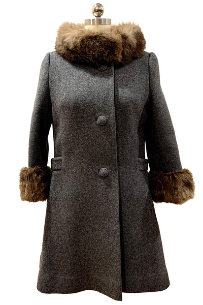 1960's Charcoal Grey Fur Trim Coat
