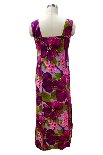 1960s Lavender Hawaiian Maxi Dress