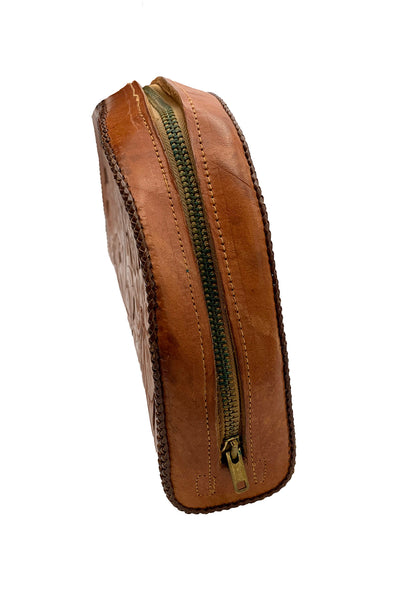 1950's Brown Leather Tooled Clutch