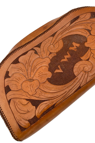 1950's Brown Leather Tooled Clutch