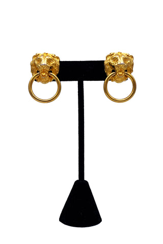 1980's Gold Lion Head Earrings