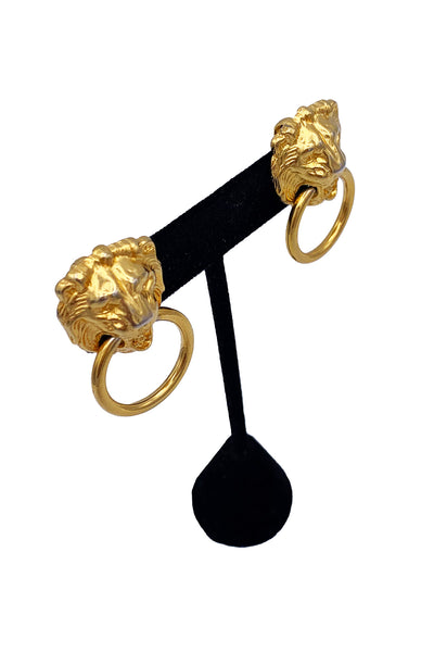1980's Gold Lion Head Earrings