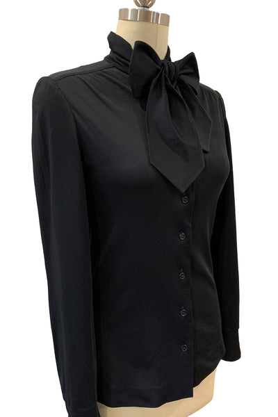 1970s Black Secretary Bow Blouse