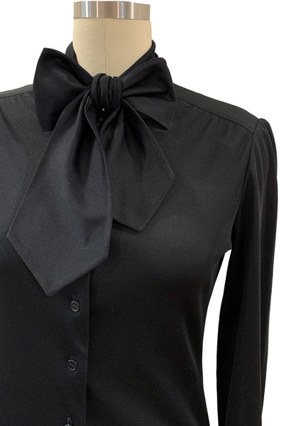 1970s Black Secretary Bow Blouse