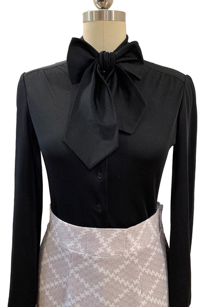 1970s Black Secretary Bow Blouse