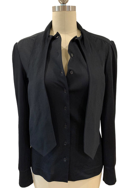 1970s Black Secretary Bow Blouse