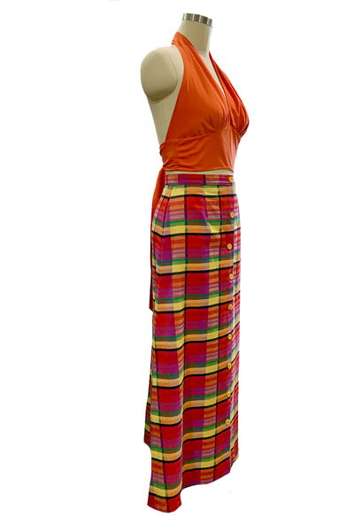 1970's Madras Plaid Maxi Skirt