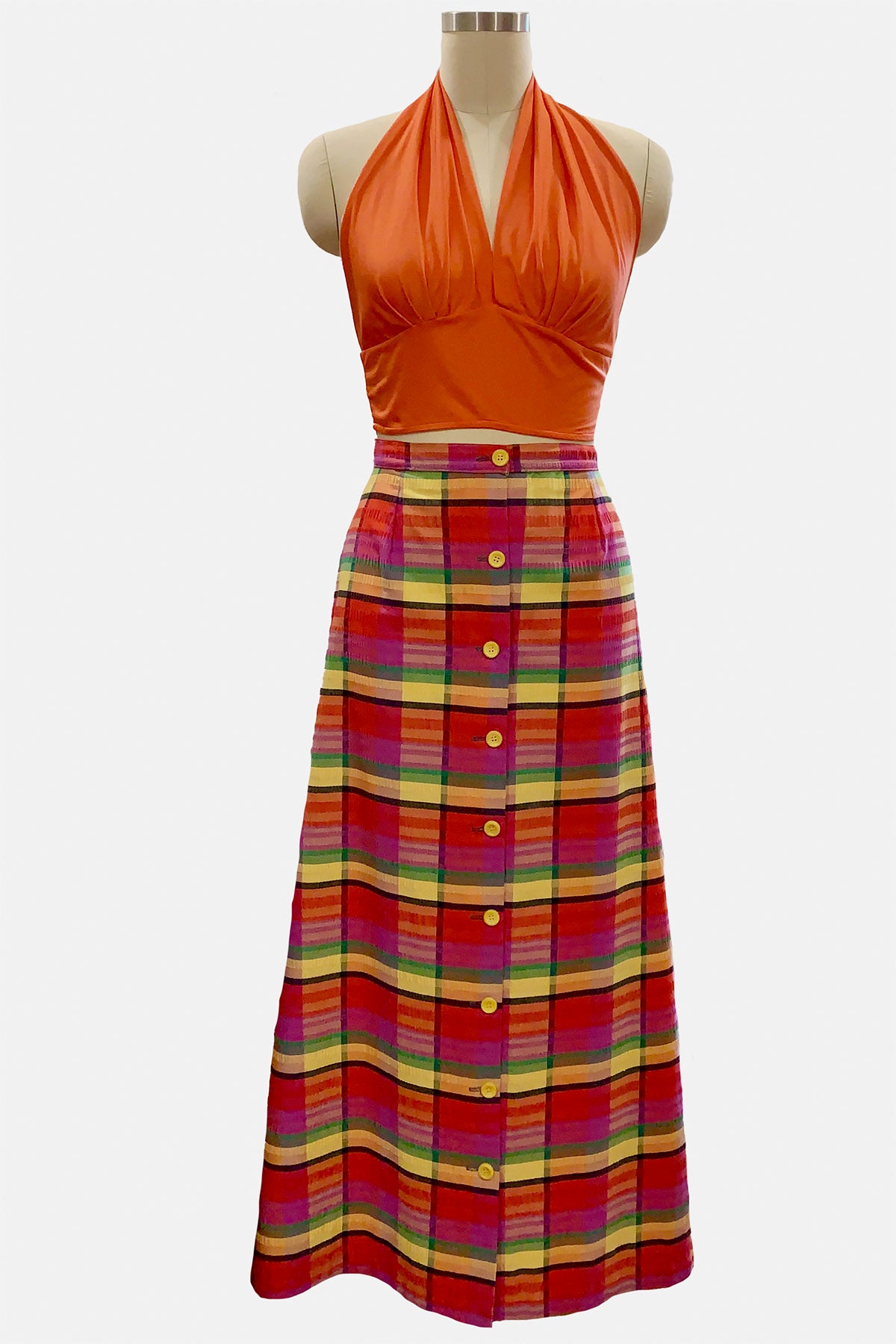 1970's Madras Plaid Maxi Skirt