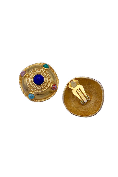 1980's Gold Multi Colored Gem Earrings