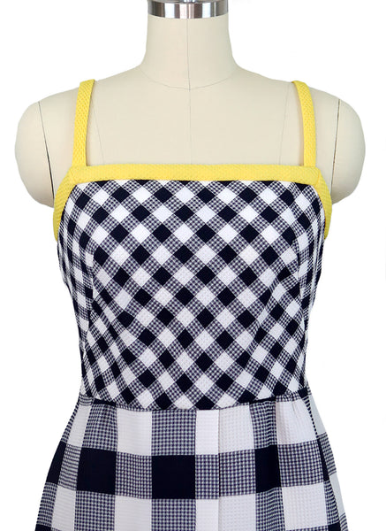 1970s Navy and White Seersucker Maxi