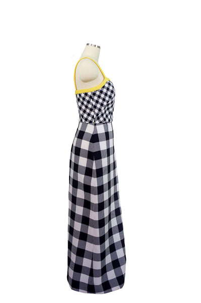 1970s Navy and White Seersucker Maxi