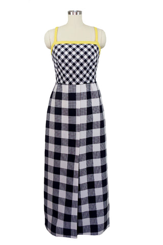 1970s Navy and White Seersucker Maxi