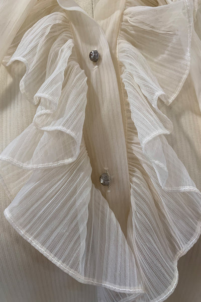 1950s Cream Nylon Ruffle Collar Blouse