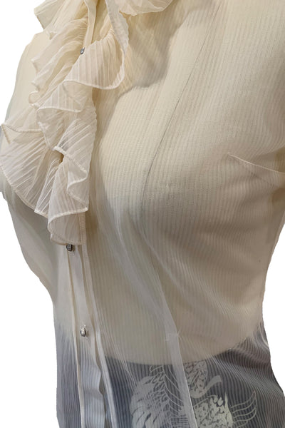 1950s Cream Nylon Ruffle Collar Blouse