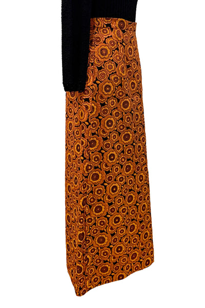 1960s Orange, Copper and Black Metallic Brocade Skirt