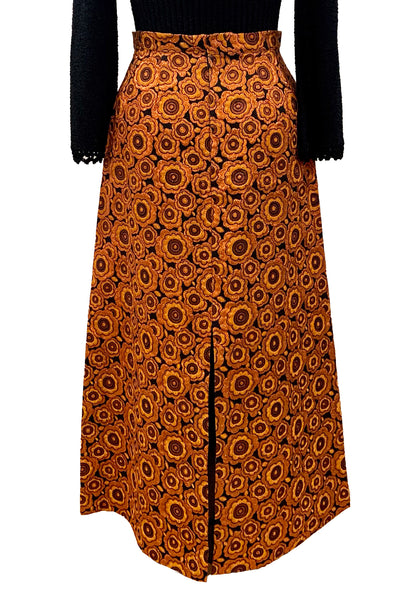 1960s Orange, Copper and Black Metallic Brocade Skirt