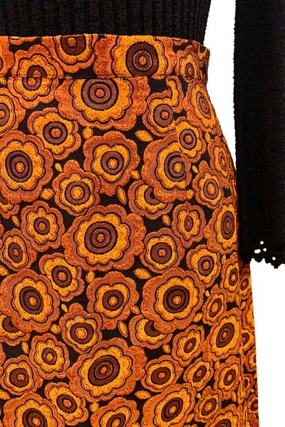 1960s Orange, Copper and Black Metallic Brocade Skirt