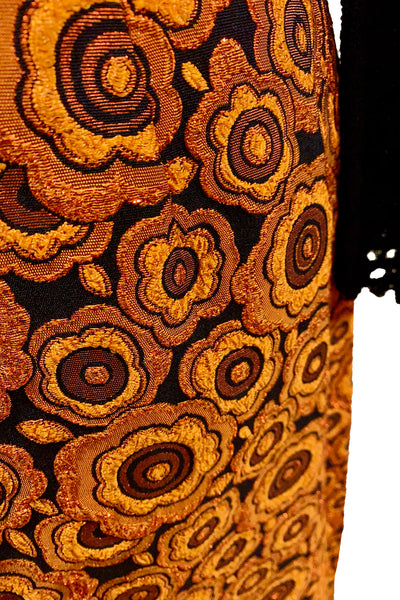 1960s Orange, Copper and Black Metallic Brocade Skirt