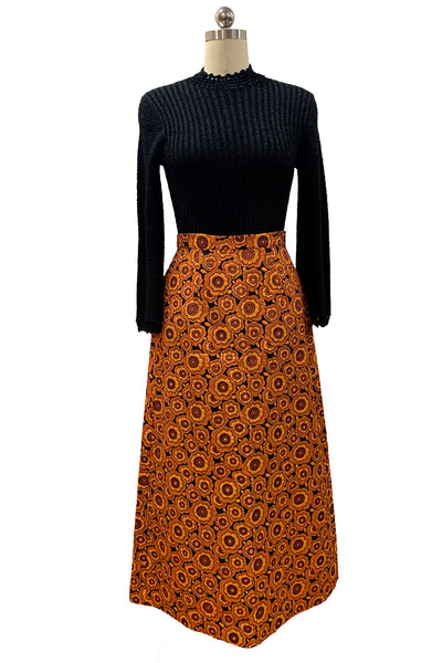 1960s Orange, Copper and Black Metallic Brocade Skirt