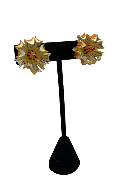 1960s Orange Enamel Floral Earrings